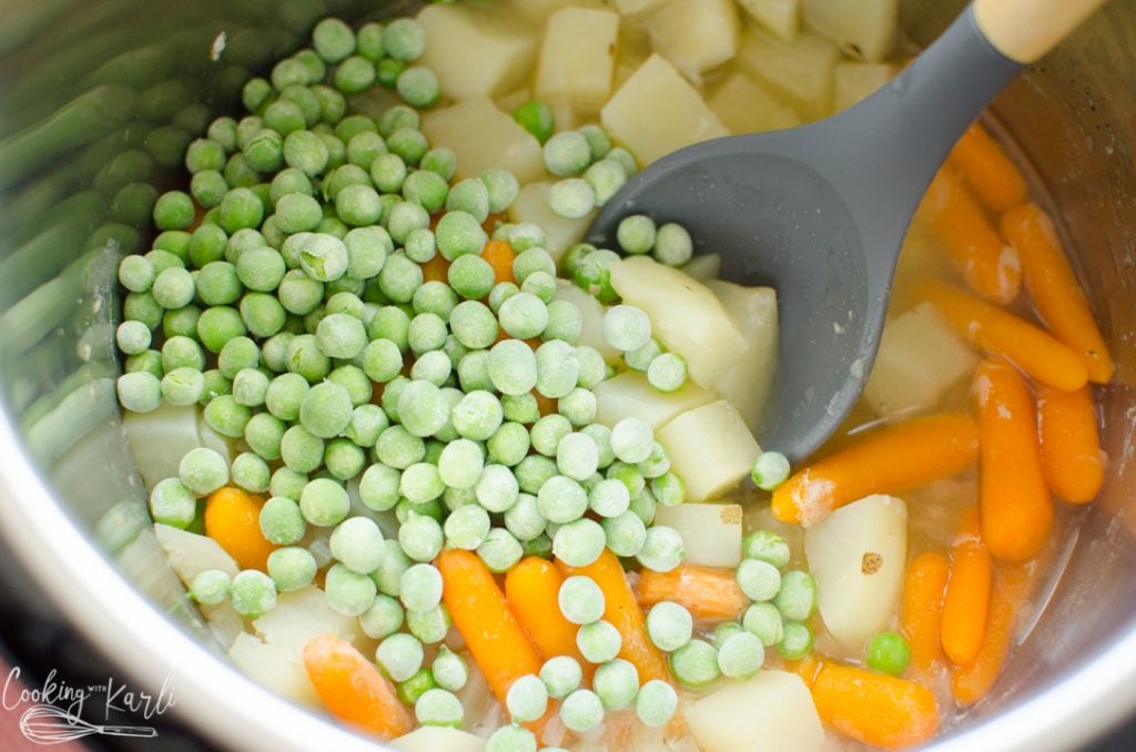 frozen peas added to the Instant Pot