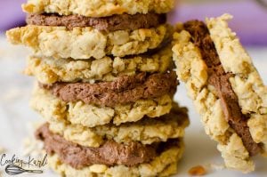 Peanut Butter Oatmeal cookies with chocolate frosting sandwiched in between make a great on the go treat.
