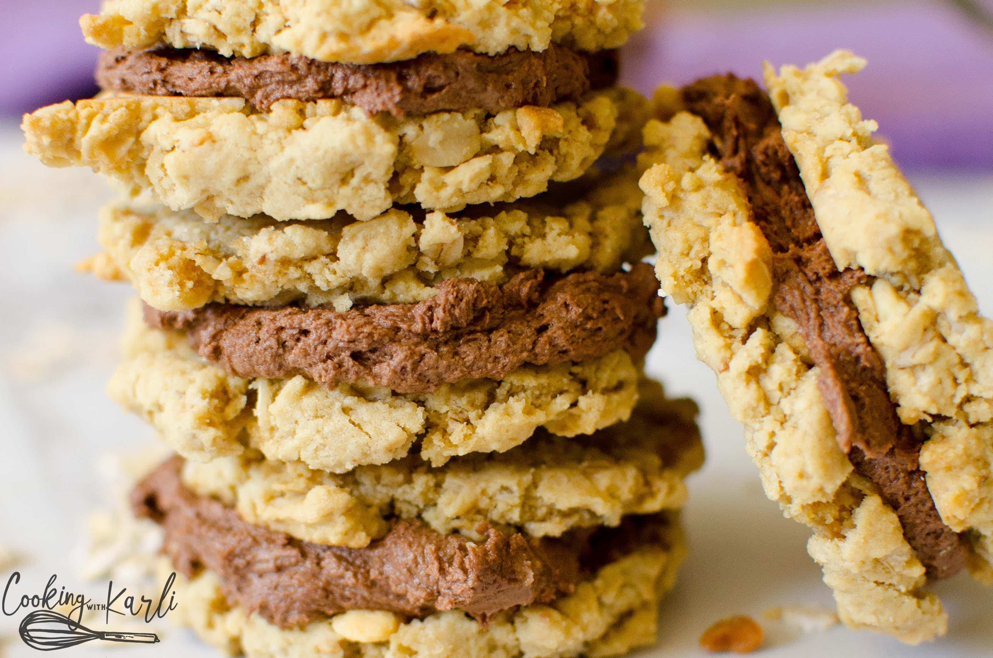 Peanut Butter Oatmeal cookies with chocolate frosting sandwiched in between make a great on the go treat.