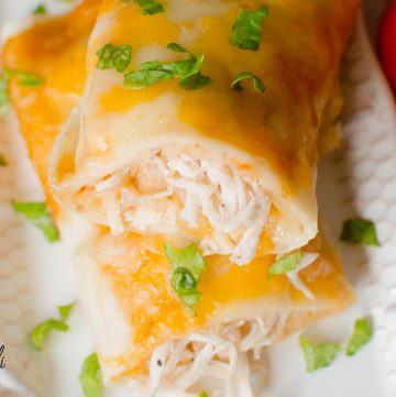 Chicken and Rice Enchiladas made with an easy salsa sauce.