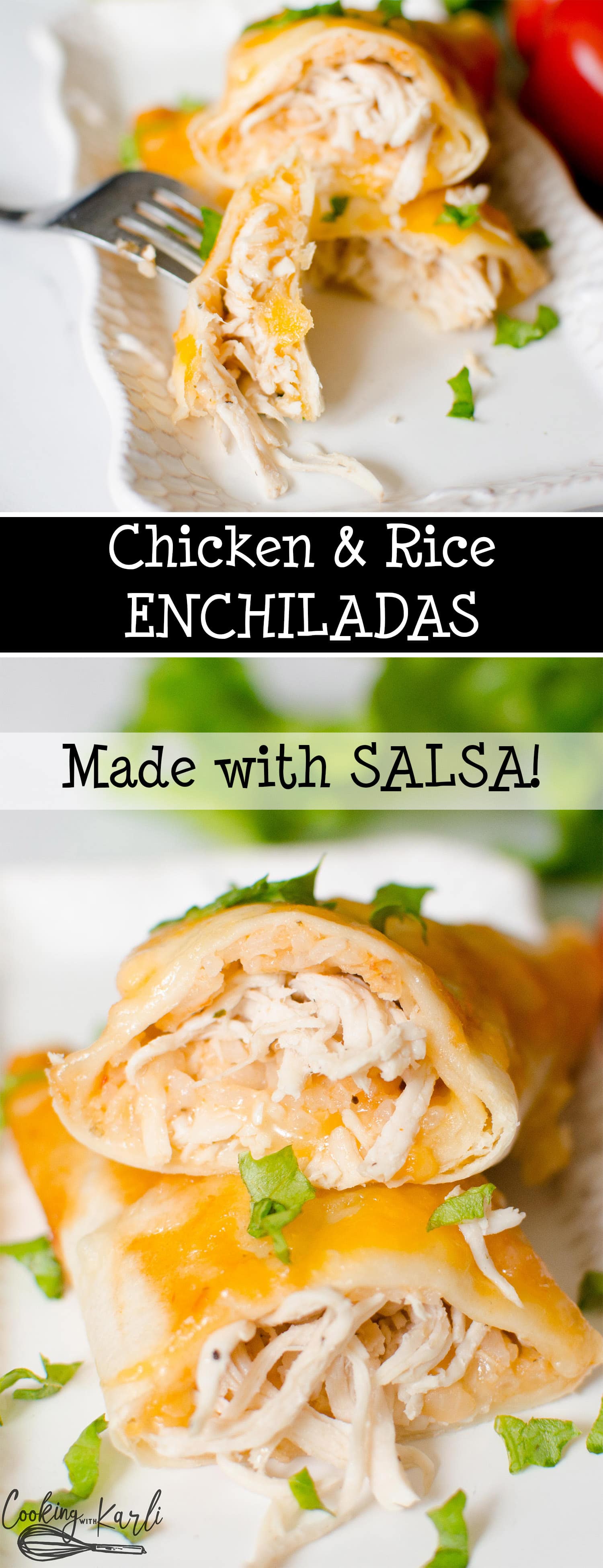 Chicken and Rice Enchiladas are simple and easy to make. The from scratch sauce is mild and definitely kid-friendly. Rotisserie Chicken and Minute Rice allow this meal to be on the table in less than 30 minutes. |Cooking with Karli| #chicken #rice #enchilada #30minutemeal #kidfriendly #recipe 