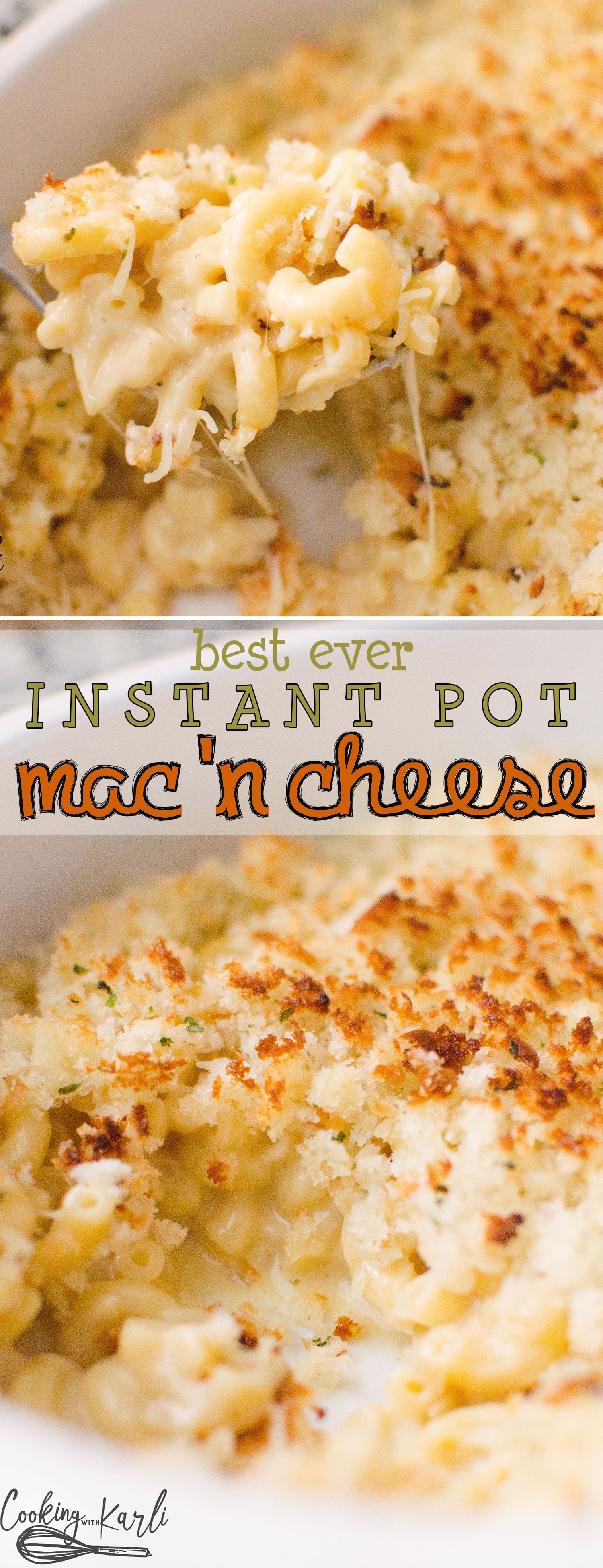 Instant Pot Mac 'n Cheese is equally fast and delicious! Perfectly cooked pasta, from scratch sauce and a crispy breadcrumb topping will knock your socks off! Perfect for ages 1-101!-Cooking with Karli- #instantpot #recip #dinner #maindish #side 