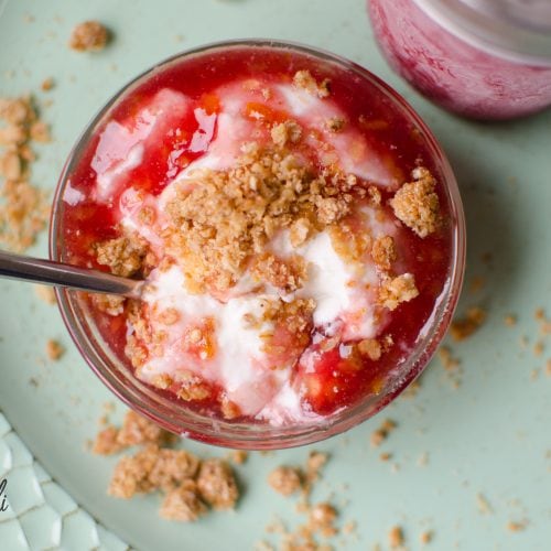 Cold Start Yogurt topped with Strawberry compote and granola