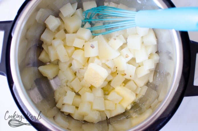 Diced potatoes after they have been pressure cooked in the Instant Pot.
