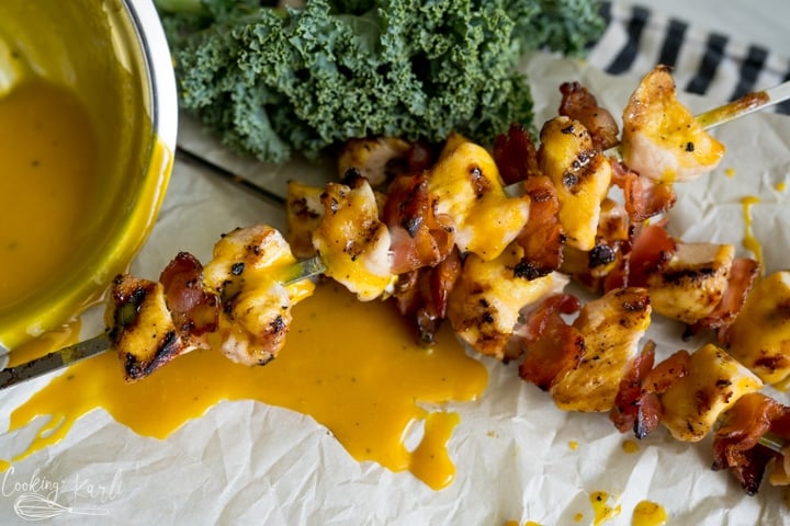 Grilled kabobs are a great dinner for summer, especially these honey mustard and bacon chicken kabobs.