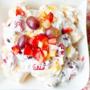 Strawberries, grapes and pineapple make up this fruit salad.