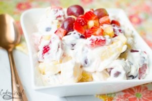 Fruit salad is a great side dish for a potluck.