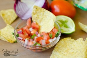 Pico de Gallo or Salsa Fresca is a fresh salsa traditionally served with Mexican cuisine.