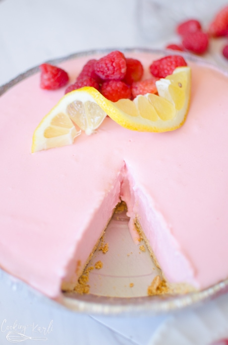 frosted raspberry lemonade pie is inspired by the frosted lemonade at chick-fil-a.