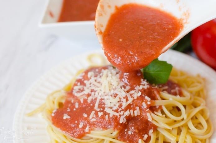Red pasta sauce made from fresh tomatoes is fast and easy in the instant pot or electric pressure cooker.