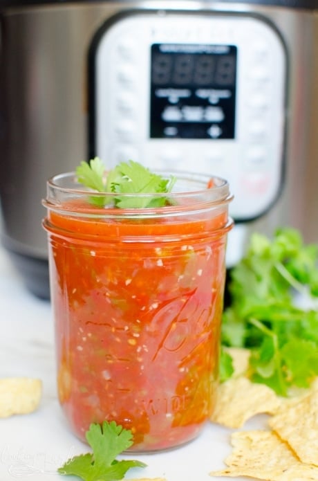 Fresh salsa made in a large batch on the stovetop or in the instant pot.