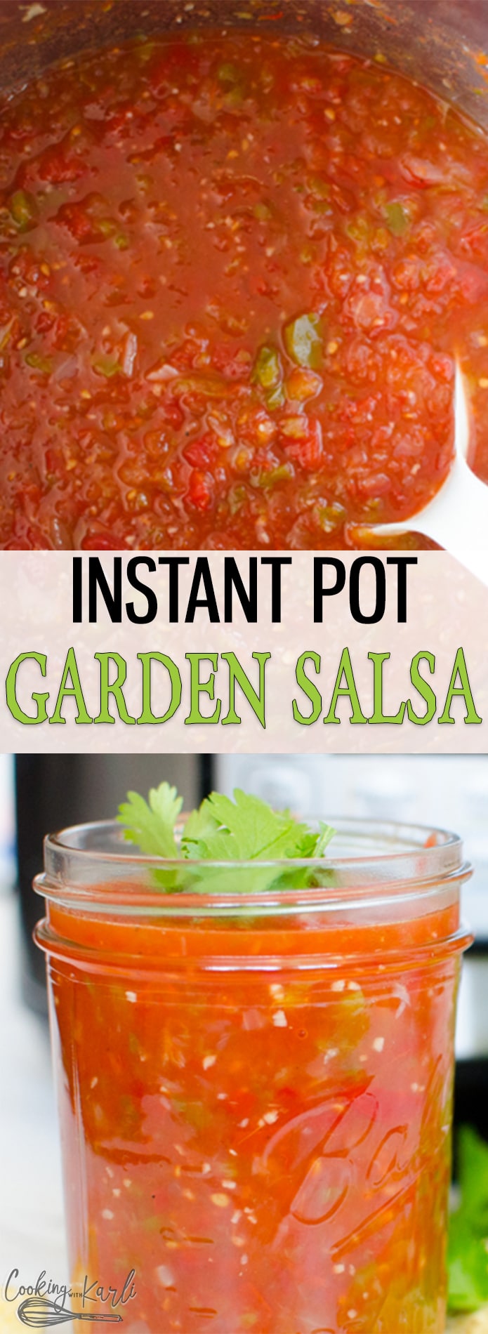 Homemade Salsa is garden fresh, full of delicious ripe tomatoes, onion, bell pepper, jalapeños, lime juice and cilantro. This salsa recipe is perfect for dunking a tortilla chip into or for use in recipes. Learn how to make salsa and be stunned at how easy it is! |Cooking with Karli| #salsa #freshtomatoes #garden #instantpot #stovetop #easy #fast
