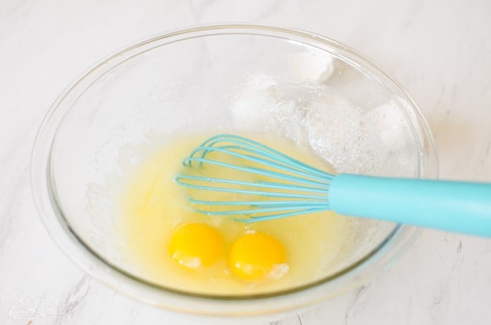 melted butter, sugar and eggs.