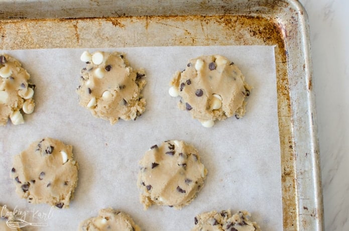 Flattened cookie dough before baking