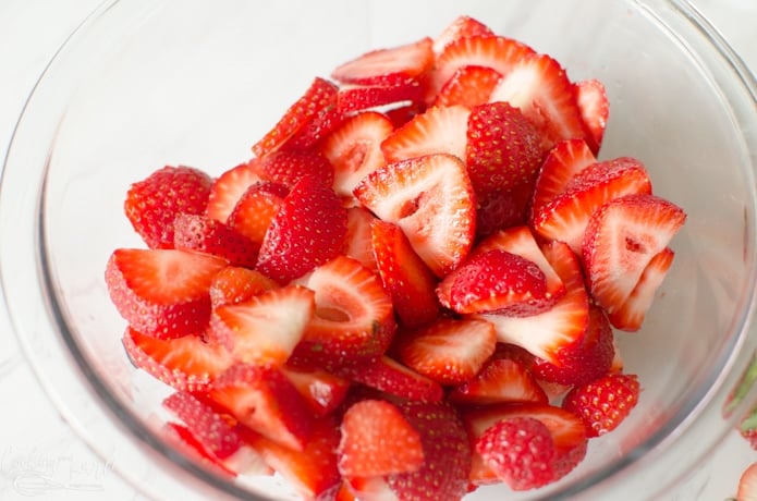 Fresh strawberries for the strawberries and cream pie.