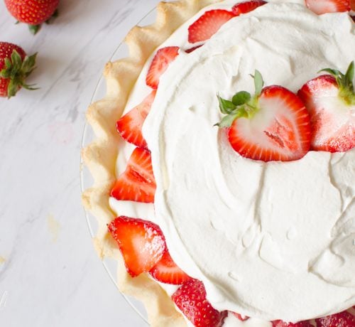 Fresh Strawberries and Cream pie is the perfect fresh dessert for summer.