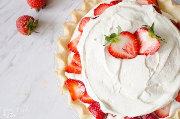 Fresh Strawberries and Cream pie is the perfect fresh dessert for summer.