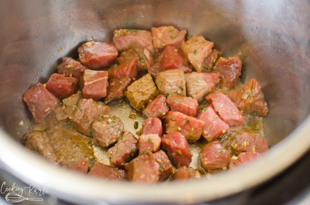 browning the meat in the Instant Pot.