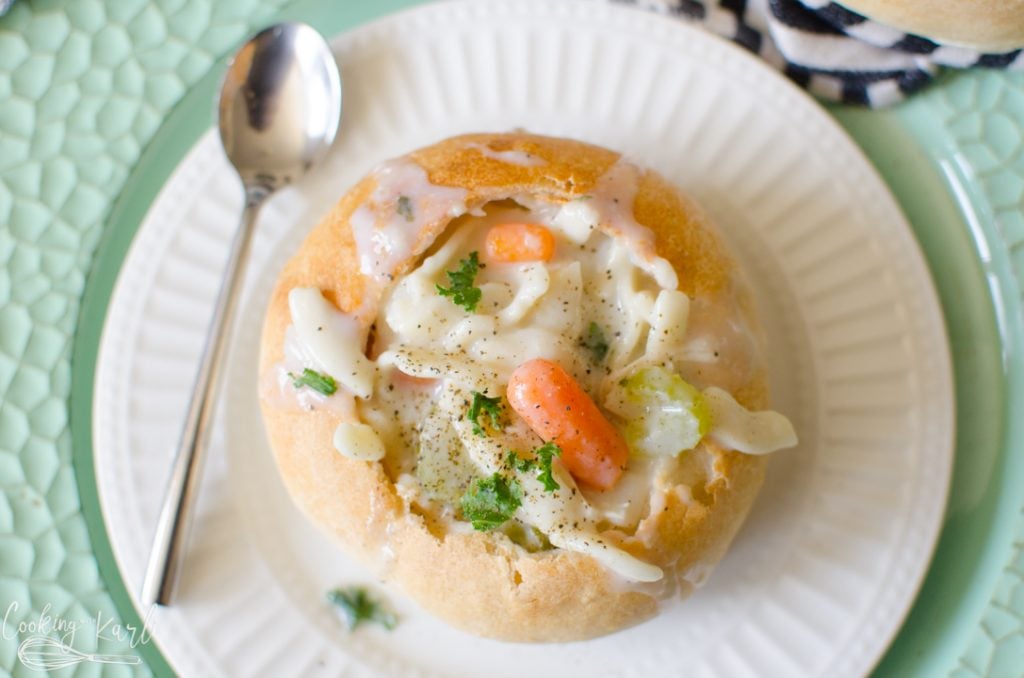 bread bowl filled with soup