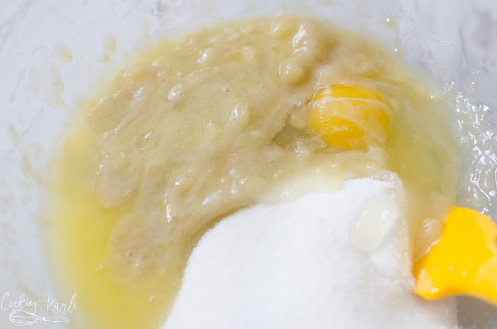 mashed bananas, melted butter, sugar and egg