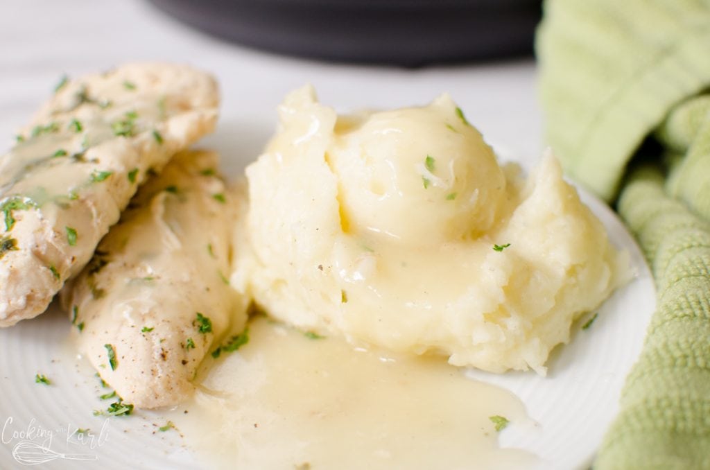chicken with mashed potatoes and gravy in the Instant Pot