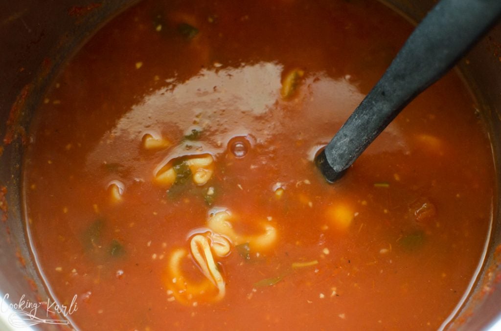 tomato tortellini soup before the cream is added