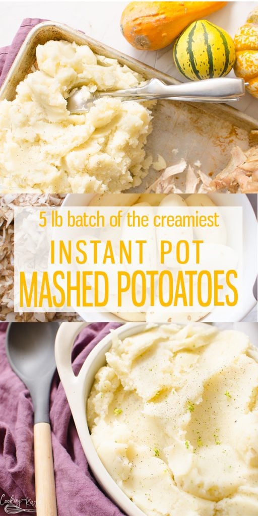 Instant Pot Mashed Potatoes are the creamiest, easiest, no-fuss Mashed Potato Recipe you'll find! Making Mashed Potatoes in the Instant Pot takes minutes to make and you don't even have to babysit a pot of boiling water! You'll never make Mashed Potatoes any other way! |Cooking with Karli| #mashedpotatoes #pressurecooker #instantpot #easy #beginner #thanksgiving #potatoes #sidedish