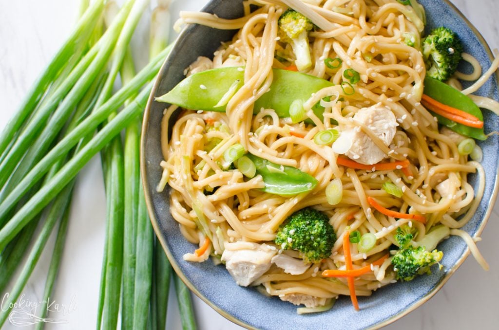 chicken lo mein made in the Instant Pot or on the stovetop