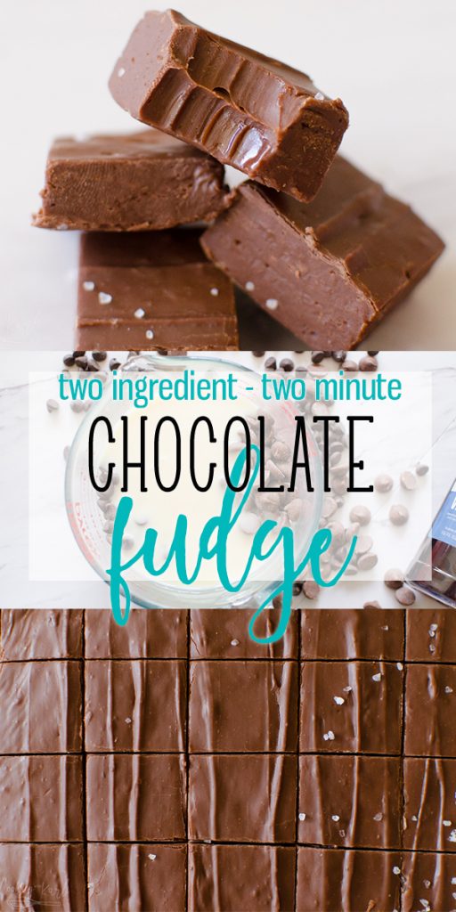 Fudge is a creamy, smooth chocolate square made from just two ingredients and takes about two minutes to make! This Fudge Recipe comes out perfect every time. Quick, easy and delicious!  |Cooking with Karli| #fudge #microwave #easy #fast #sweetenedcondensedmilk #christmas #recipe 
