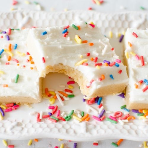 sugar cookie bars with vanilla buttercream frosting