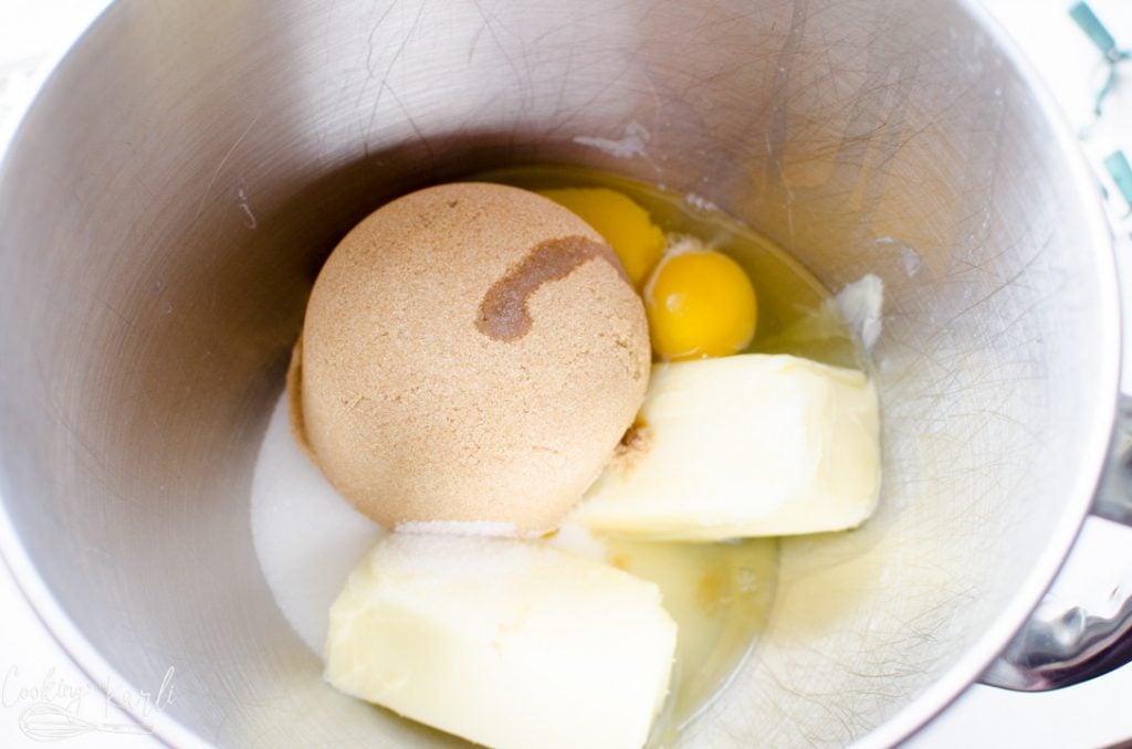 butter, sugars, egg and vanilla