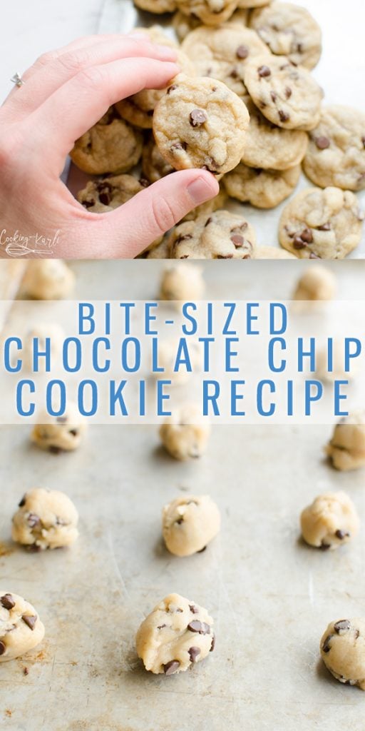 pin image for bite sized chocolate chip cookie recipe