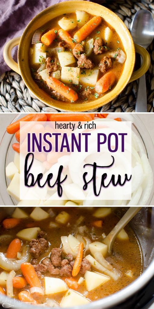 Instant Pot Beef Stew is a simple and hearty meal done in under an hour from start to finish thanks to our friendly Electric Pressure Cooker, the Instant Pot! The beef chunks are tender, the potatoes and carrots are perfectly cooked and that gravy is to die for! |Cooking with Karli| #instantpot #instantpotrecipe #beefstew #stewmeat #hearty #healthy #recipe