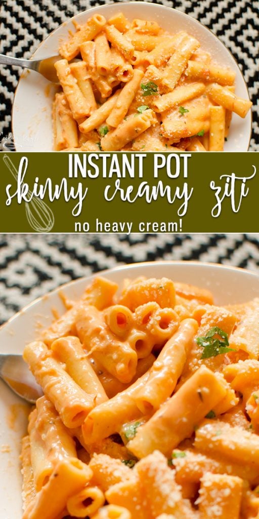 Instant Pot Skinny Creamy Ziti is a play off of my popular Dump and Start Creamy Ziti recipe. This time reducing the calorie and fat content substantially! Substituting Evaporated milk for Creamy Ziti makes this Instant Pot Pasta dish still creamy, cheesy and full of flavor with none of the guilt! |Cooking with Karli| #instantpot #instantpotrecipe #instantpotpasta #pasta #healthy #onepotmeal #recipe #dinner