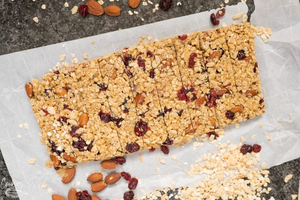 cranberry almond granola bars cut