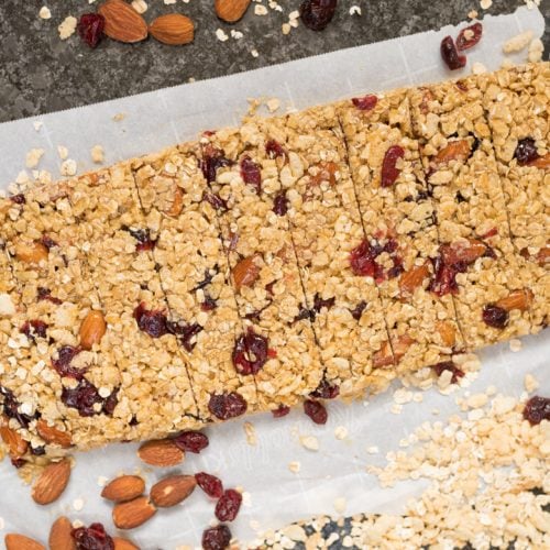 cranberry almond granola bars cut