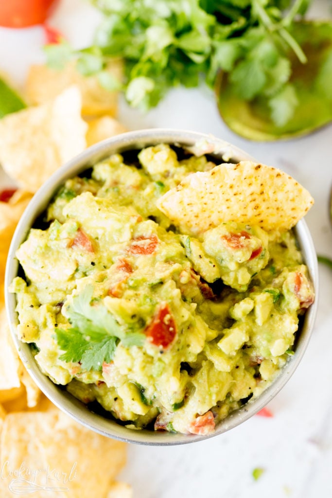 the best guacamole (avocado dip) served with tortilla chips