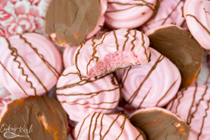 meringue cookies, dipped in chocolate