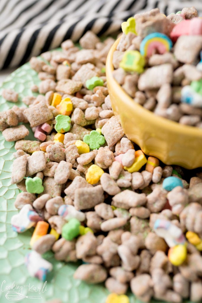 muddy buddies with lucky charms for st Patrick's day