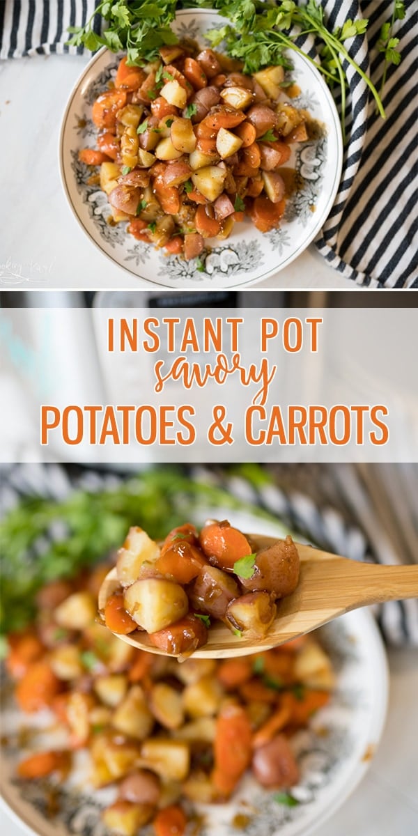 Instant Pot Savory Potatoes and Carrots is a super fast and simple side dish recipe. Onion Soup Mix, potatoes, carrots and some water is all it takes to make this delicious side dish.  |Cooking with Karli| #instantpot #instantpotrecipe #sidedish #easy #easterside