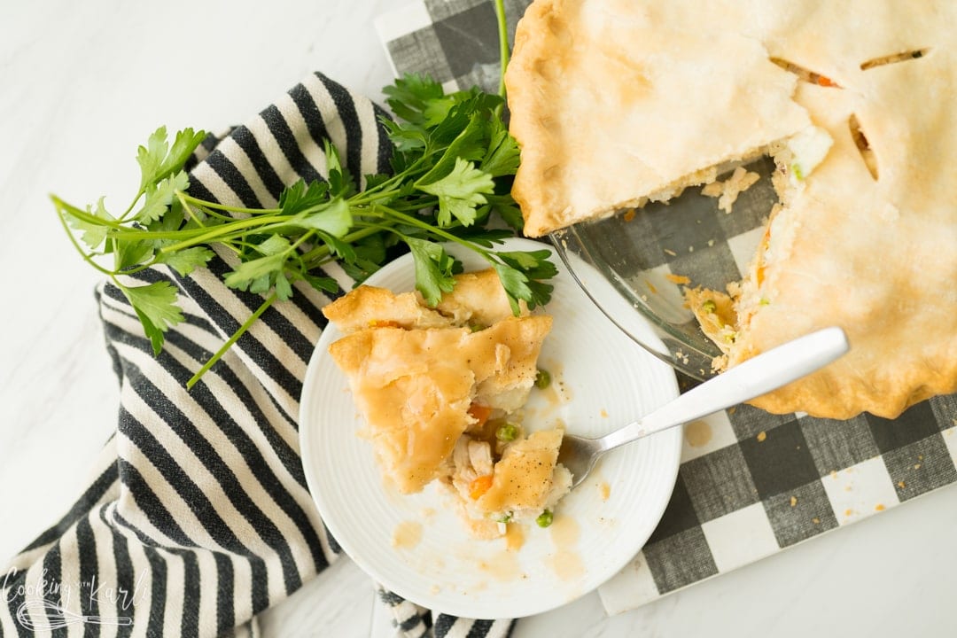 chicken pot pie, served and plated