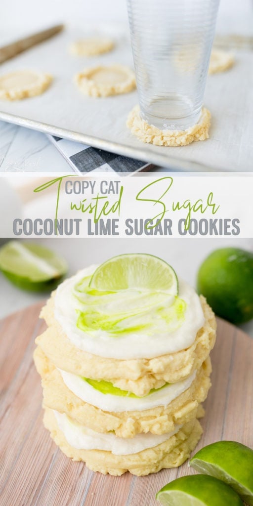 Coconut Lime Sugar Cookies are full of tropical goodness! The dense, chewy sugar cookies is topped with a Coconut Lime Frosting and served with a fresh lime wedge for extra pizzaz! Better than Twisted Sugar!Â |Cooking with Karli| #coconutlime #summer #cookies #twistedsugar #copycat #bakerystyle 