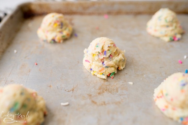 Funfetti cookie dough balls before baking