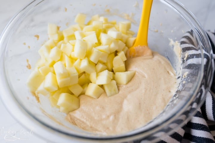 diced apples with the batter