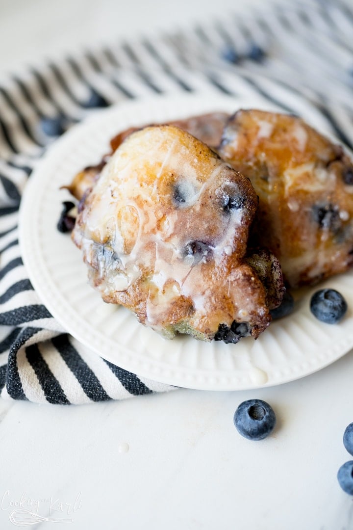 homemade blueberry fritters with vanilla glaze