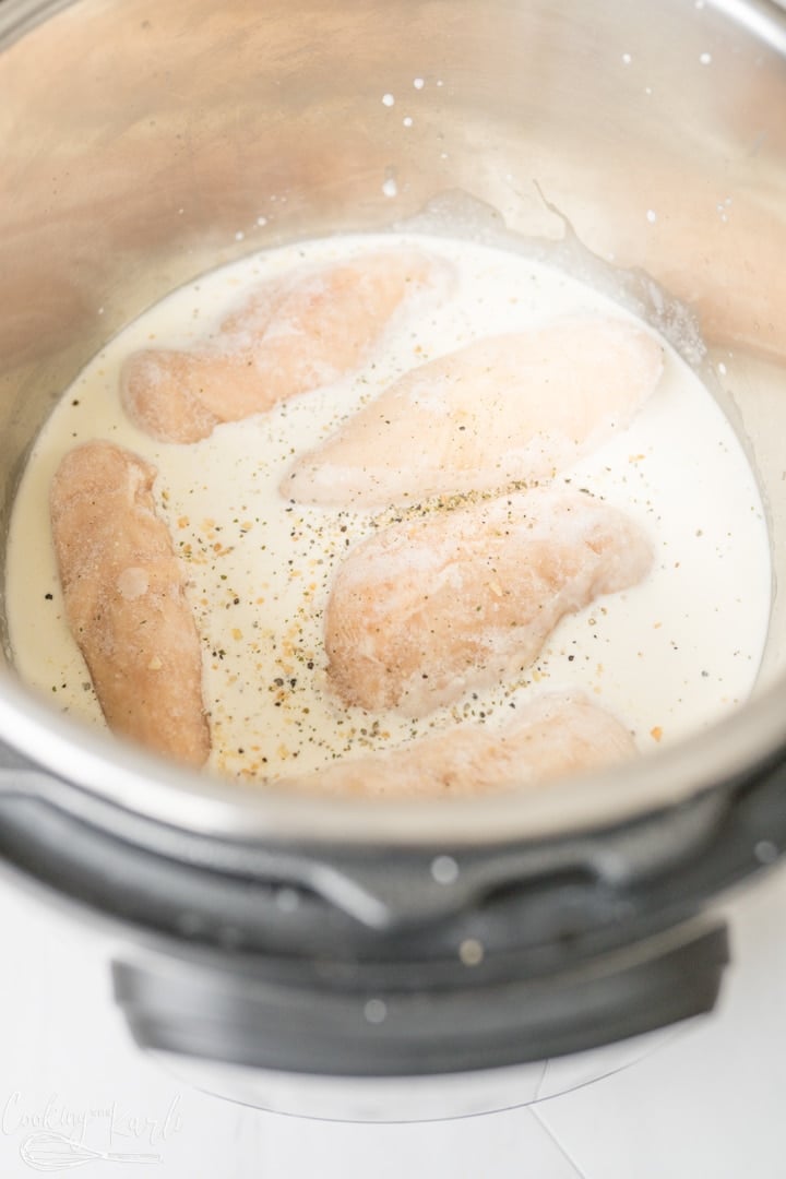 chicken Alfredo being made in the Instant Pot 
