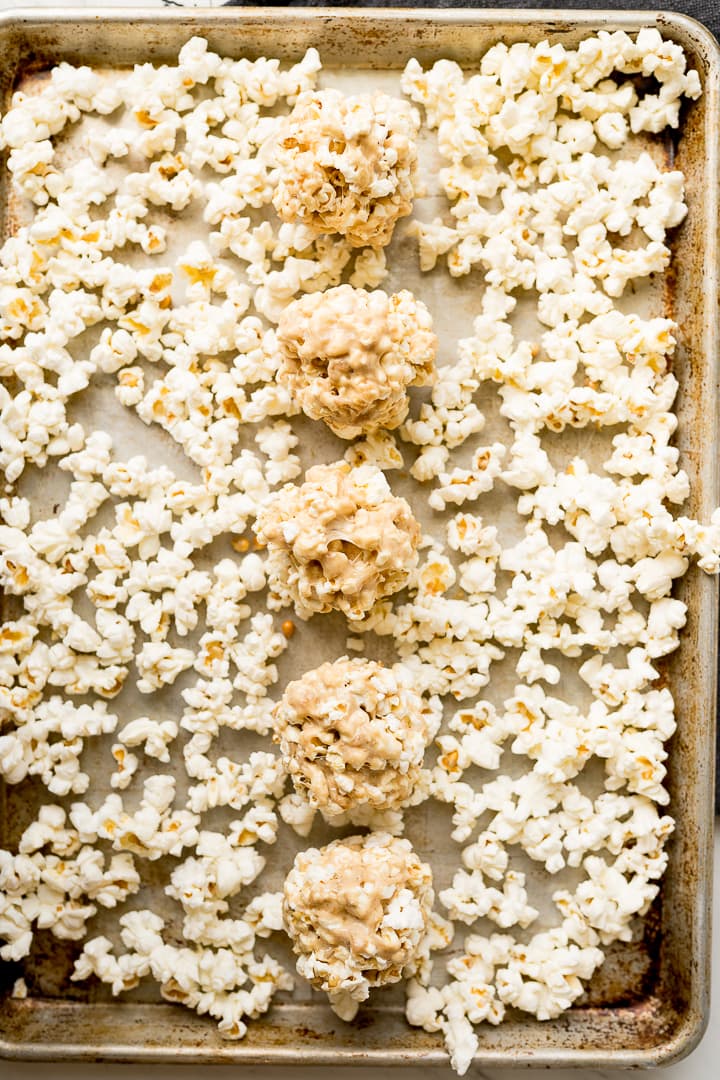popcorn ball recipe on pan