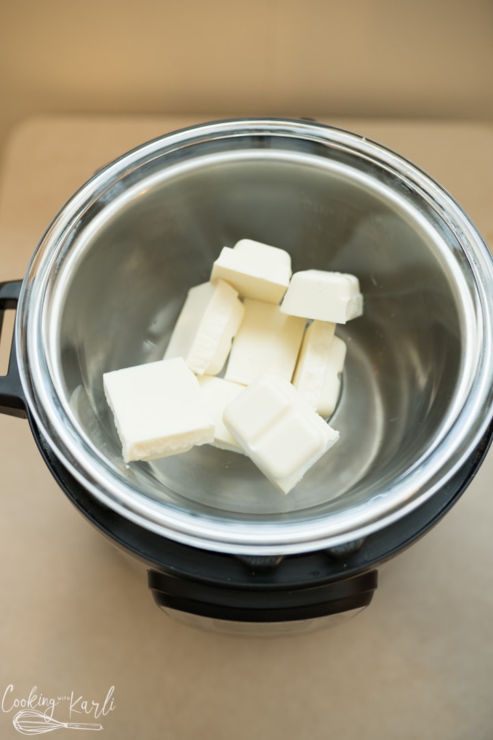 white chocolate being melted in the Instant Pot 