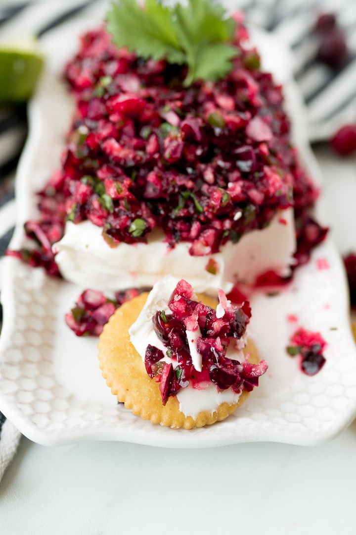Cranberry salsa served over cream cheese