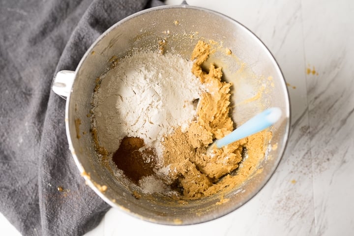 Gingersnap cookie dough in the mixer